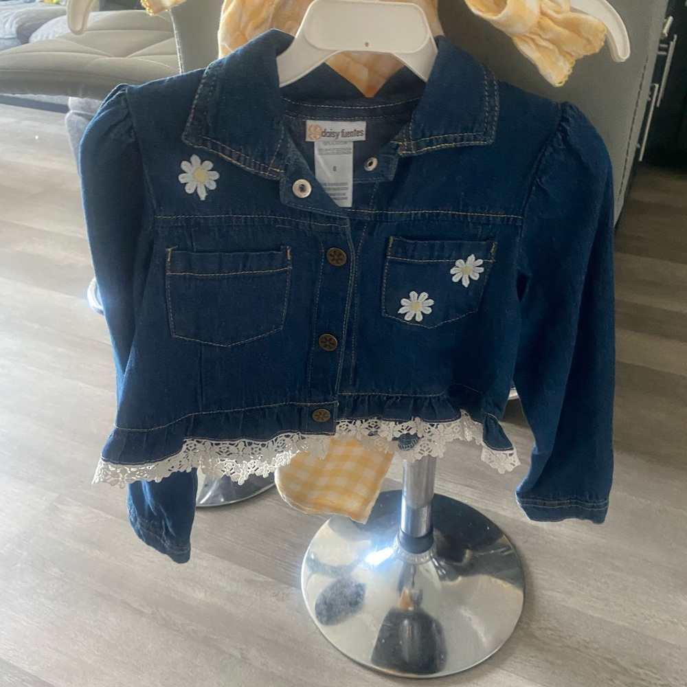 2 piece girl set dress with jean jacket